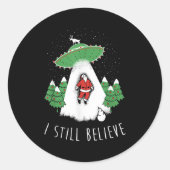 I Still Believe Santa Claus Alien Spaceship Funny Ronde Sticker (Voorkant)