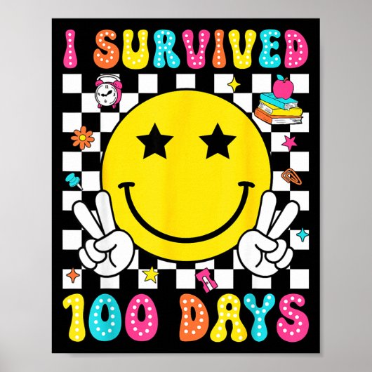 I Survived 100 Days Of School Boys Kids 100th Day  Poster (Voorkant)