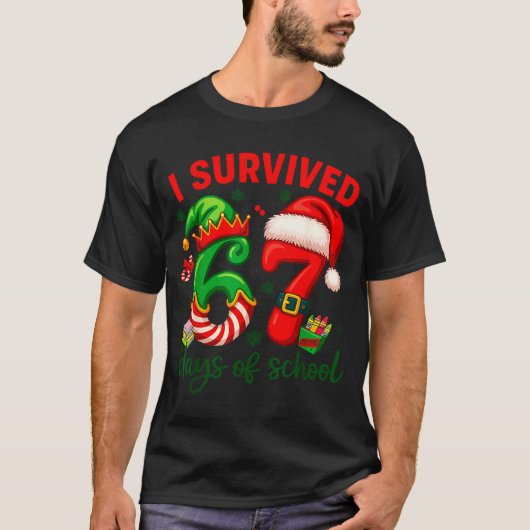 I Survived 67 Days Of School Christmas Candy Cane  T-shirt (Voorkant)
