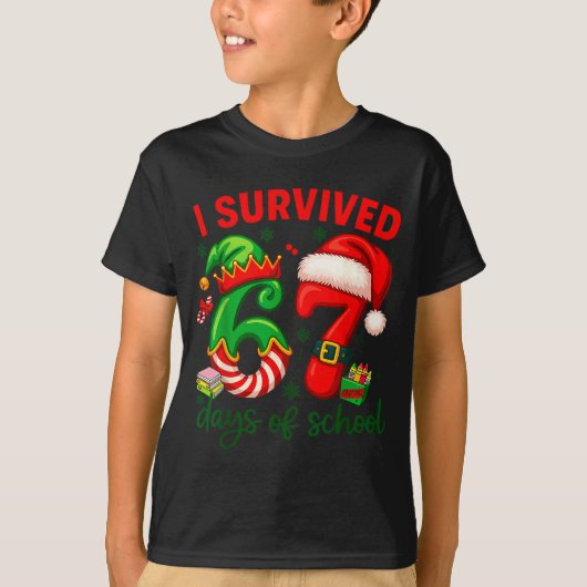 I Survived 67 Days Of School Christmas Candy Cane  T-shirt (Voorkant)
