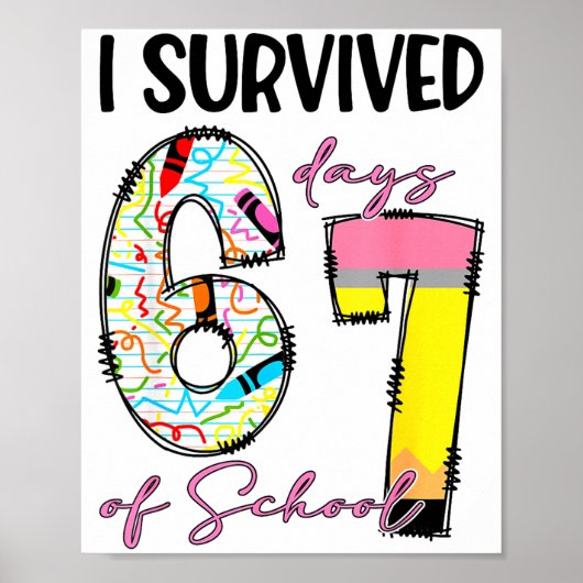 I Survived 67 Days Of School Funny 67 Meme Teacher Poster (Voorkant)