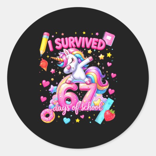 I Survived 67 Days Of School Funny Six Seven Teach Ronde Sticker (Voorkant)