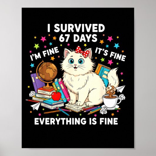I Survived 67 Days Of School It's Fine I'm Fine Fu Poster (Voorkant)
