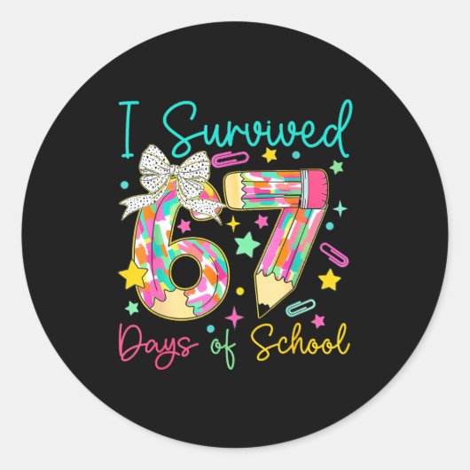 I Survived 67 Six Seven Days Of School Meme Teache Ronde Sticker (Voorkant)