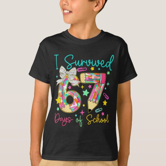 I Survived 67 Six Seven Days Of School Meme Teache T-shirt (Voorkant)