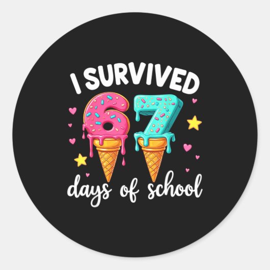 I Survived 67th Days School Drip Ice Cream Funny 6 Ronde Sticker (Voorkant)