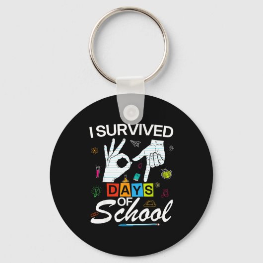 I Survived 6 7 Days Of School With Hands Funny Mem Sleutelhanger (Voorkant)
