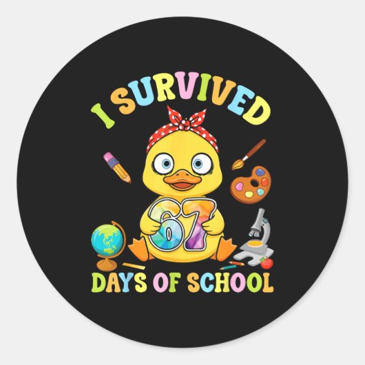 I Survived Six Seven Days Of School Cute Duck Stud Ronde Sticker (Voorkant)