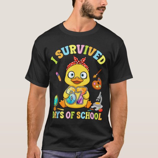 I Survived Six Seven Days Of School Cute Duck Stud T-shirt (Voorkant)