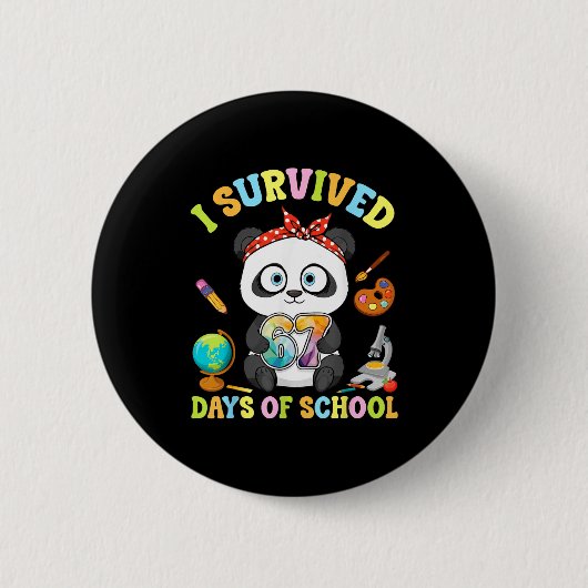 I Survived Six Seven Days Of School Cute Panda Stu Ronde Button 5,7 Cm (Voorkant)