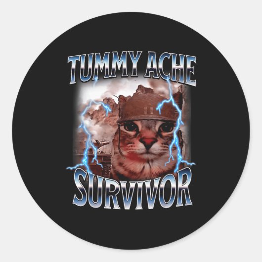 I Survived Today's Tummy Ache Survivor Funny Cat M Ronde Sticker (Voorkant)