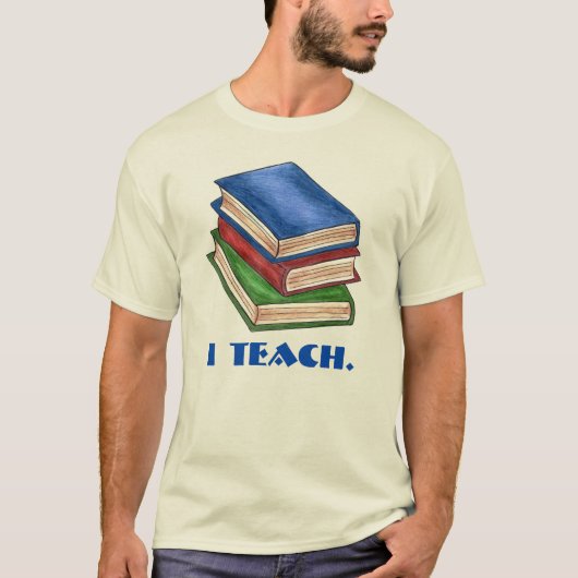 I TEACH Library Book Stack Teacher Appreciation T-shirt (Voorkant)