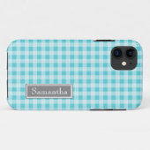 i Telefoon 5 Blue Gingham Custom Name Case-Mate iPhone Case (Achterkant (horizontaal))