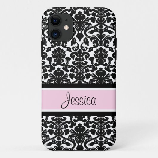 i Telefoon 5 Roze Damask Aangepaste naam Case-Mate iPhone Case (Achterkant)