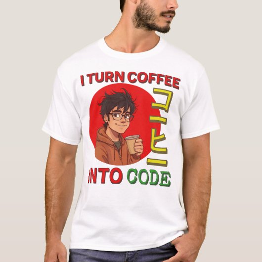 I Turn Coffee Into Code T-shirt (Voorkant)