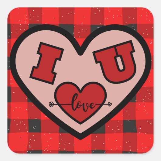 I ♥ U I Love You Buffalo Plaid Sticker (Devant)