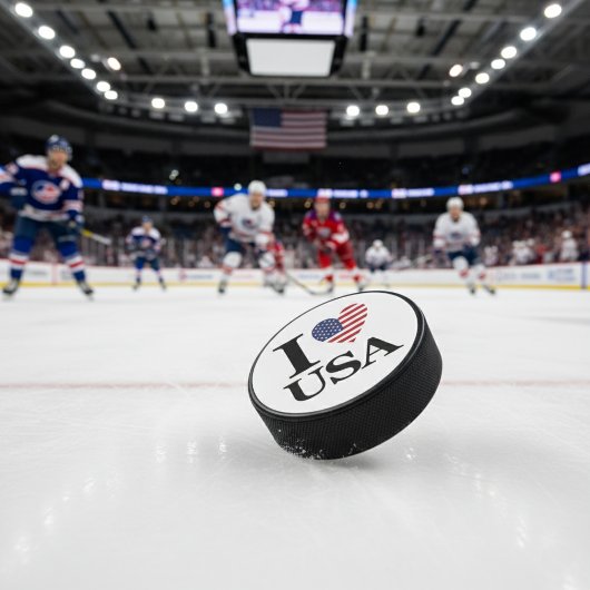 "I ❤️ USA" HOCKEY PUCK