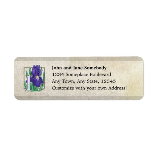I voor Iris Flower Monogram Etiket (Voorkant)