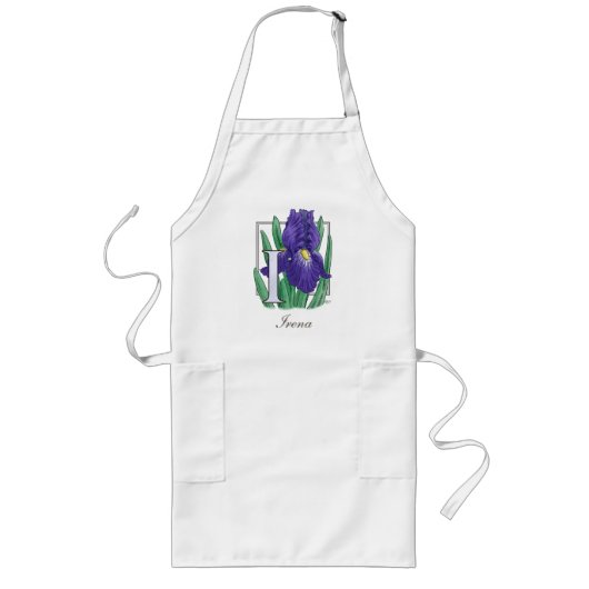 I voor Iris Flower Monogram Lang Schort (Voorkant)