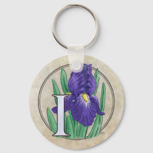 I voor Iris Flower Monogram Sleutelhanger