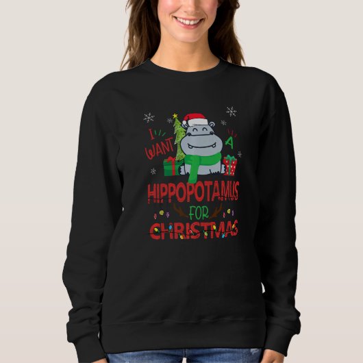 I Want A Hippopotamus For Christmas Santa Hat Hipp Trui (Voorkant)
