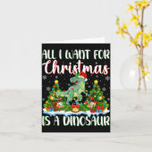 I Want For Christmas Is A Dinosaur Xmas Tree Light Kaart (Gele Bloem)