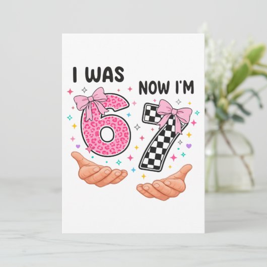 I was 6 now I'm 7 cute birthday numbers Kaart (Staand voorkant)