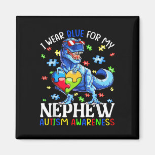 I Wear Blue For My Nephew Autism Awareness Dinosau Magneet