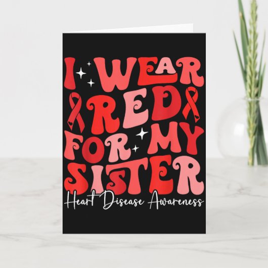 I Wear Red For My Sister Retro Chd Awareness Heart Kaart (Voorkant)