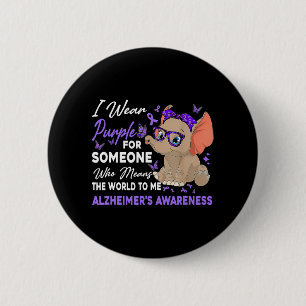 I Wear Ribbon Purple Elephant Cute Alzheimer's Awa Ronde Button 5,7 Cm