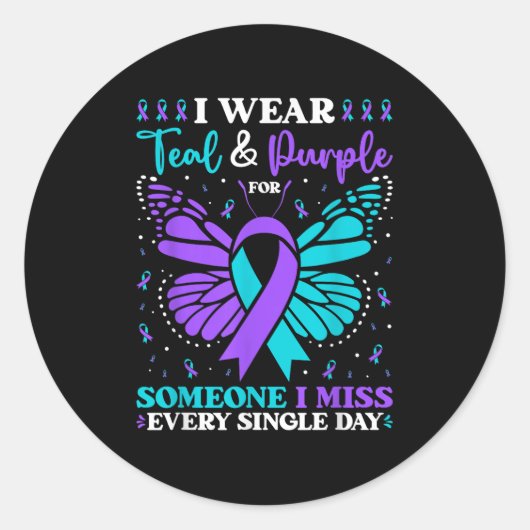 I Wear Teal & Purple For Someone I Miss Ronde Sticker (Voorkant)