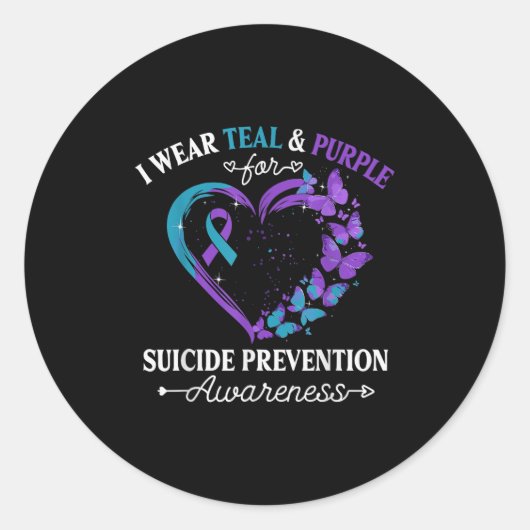 I Wear Teal & Purple For Suicide Prevention Aw Ronde Sticker (Voorkant)