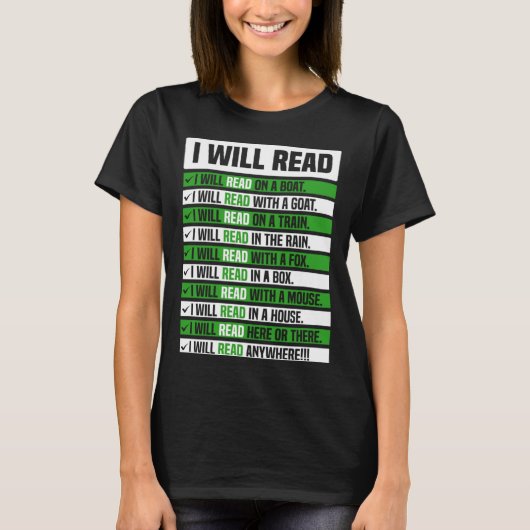 I Will Read Books On A Boat & Everywhere Reading T-shirt (Voorkant)