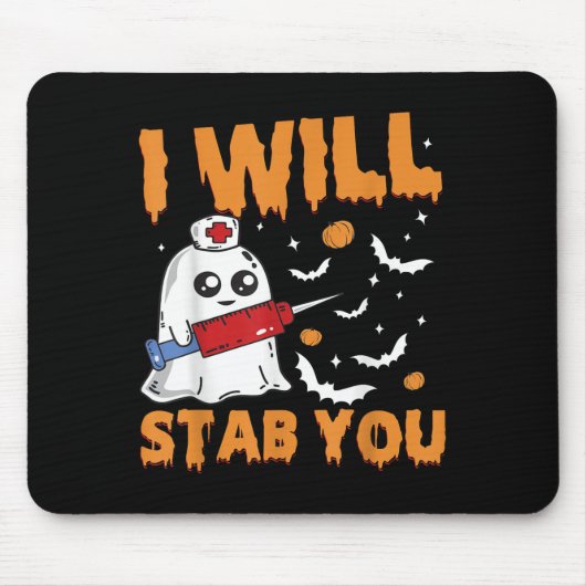 I Will Stab You Ghost Nurse Retro Funny Halloween Muismat (Voorkant)
