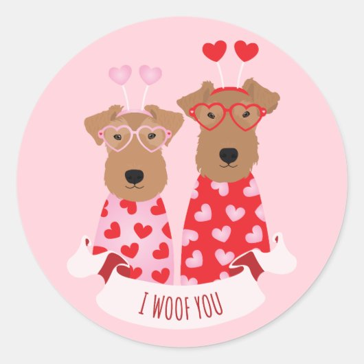 i Woof You Valentijn Wire Fox Terrier Dogs Ronde Sticker (Voorkant)