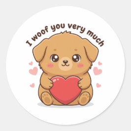 I Woof You Very Much Cute Dog Puppy Valentine Ronde Sticker