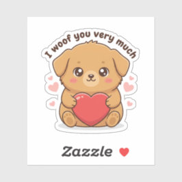 I Woof You Very Much Cute Dog Puppy Valentine Sticker
