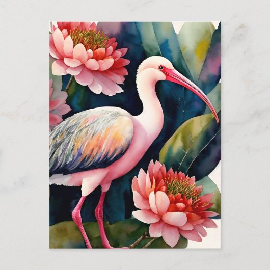 Ibis Floral Waterverf Art Briefkaart (Voorkant)