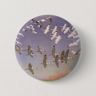 Ibis-kudde over watergebieden, vogels ronde button 5,7 cm