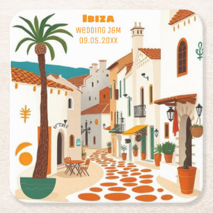 Ibiza Eivissa Spanje Wedding Event Party Vierkante Kartonnen Onderzetter