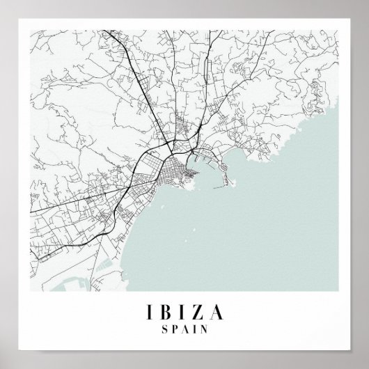 Ibiza Spain Blue Water Street Map Poster (Voorkant)