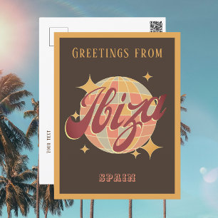 Ibiza Spain Disco ball Retro Vintage Carte postale