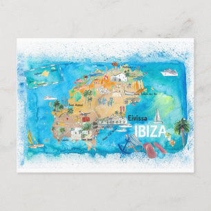 Ibiza Spain Illustrated Map met Landmarks Briefkaart