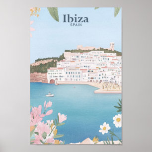 Ibiza Spanje Gouache Verf Illustratie Reizen Poster