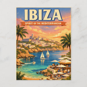 Ibiza, Spanje, in een klassieke retro Briefkaart