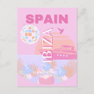 Ibiza, Spanje, Reiskunst, Preppy Art, Roze Feestdagenkaart