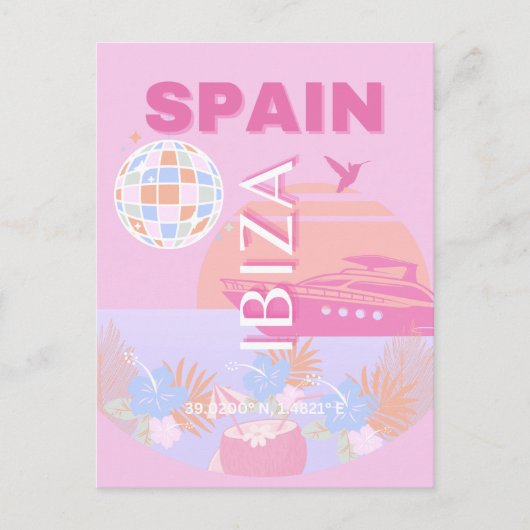 Ibiza, Spanje, Reiskunst, Preppy Art, Roze Feestdagenkaart (Voorkant)