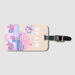 Ibiza, Spanje, Reiskunst, Preppy Art, Roze, Pastel Bagagelabel