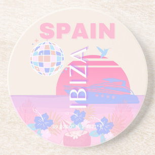 Ibiza, Spanje, Reiskunst, Preppy Art, Roze Zandsteen Onderzetter