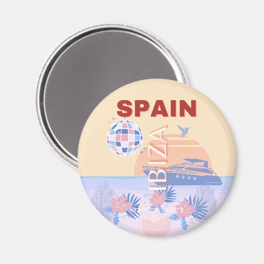 Ibiza, Spanje, Reiskunst, Retro Art, Pastel Magneet (Voorkant / Achterkant)